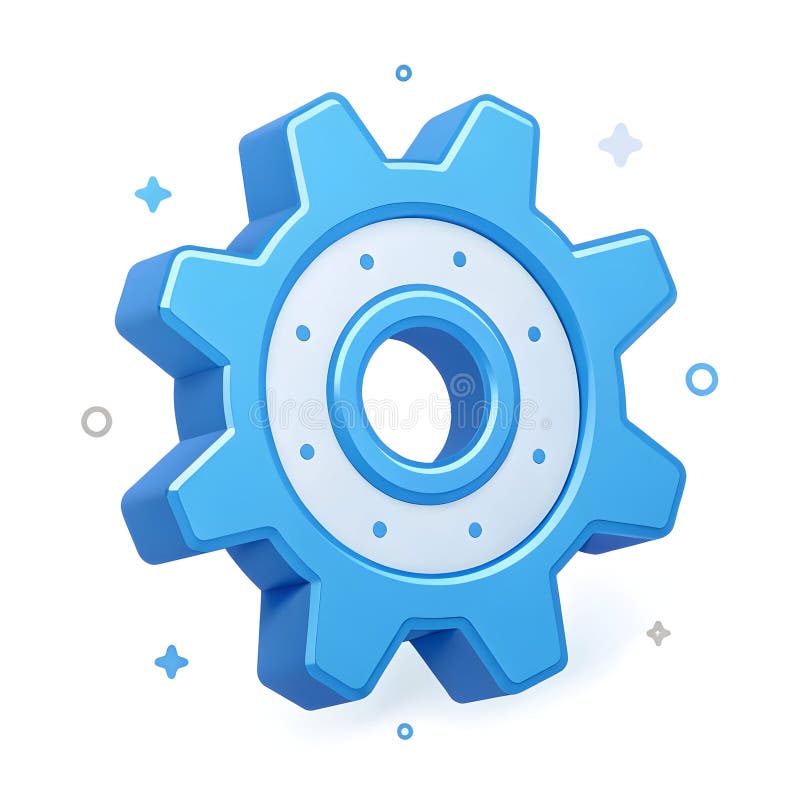 A blue gear icon represents settings, configuration vector illustration