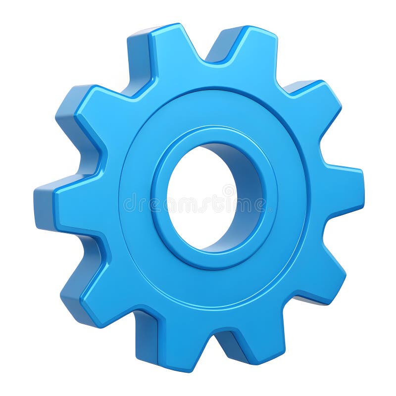 A blue gear icon represents settings, configuration stock illustration