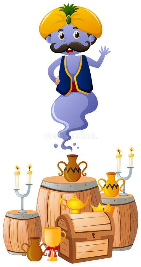 Blue giant flying out of lamp vector illustration