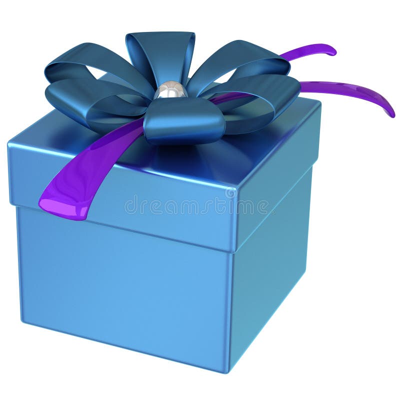Blue gift box with bow 3d stock illustration