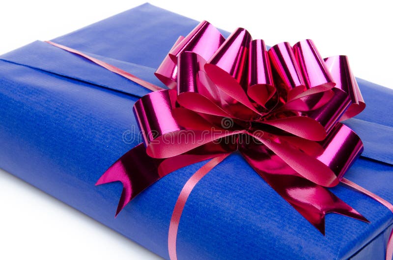 Blue Gift Box with a Pink Bow Stock Image Image of ribbon