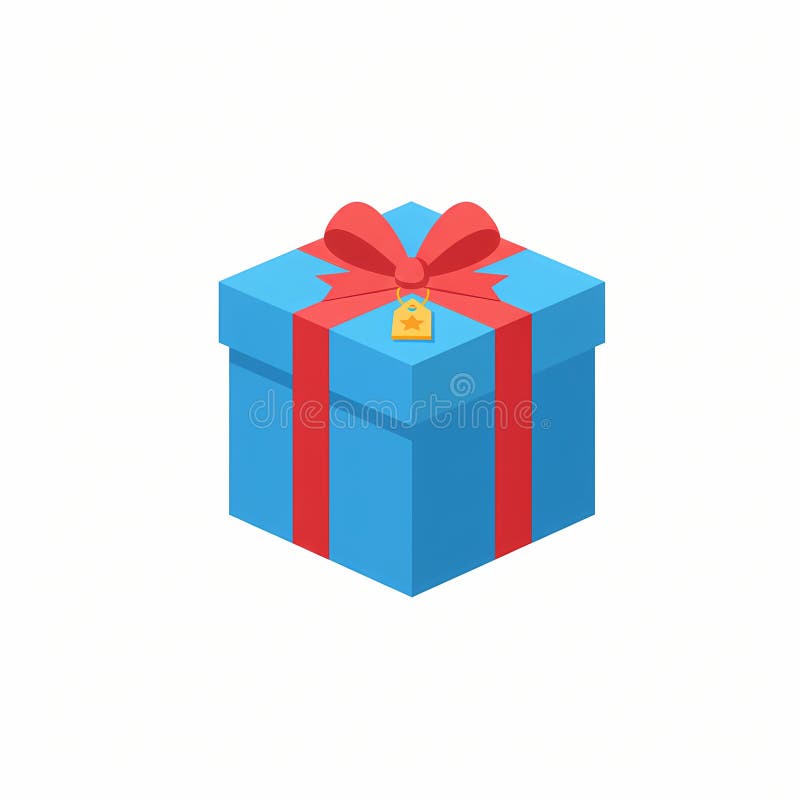 Blue Gift Box with Red Ribbon and Golden Lock stock illustration