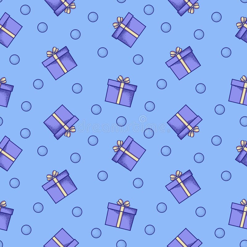 Blue Gift Boxes on a Light Blue Background, Seamless Pattern Stock