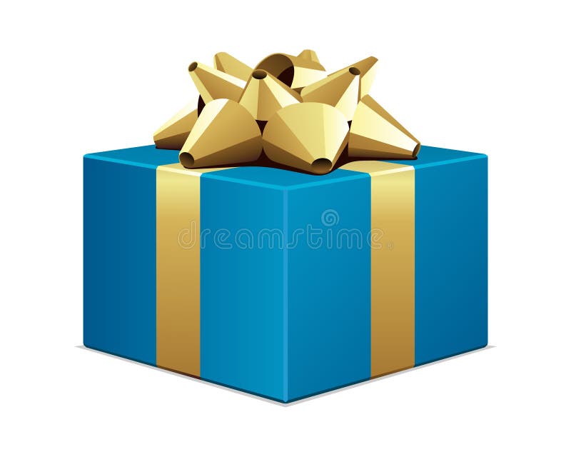 Blue gift with gold bow royalty free illustration