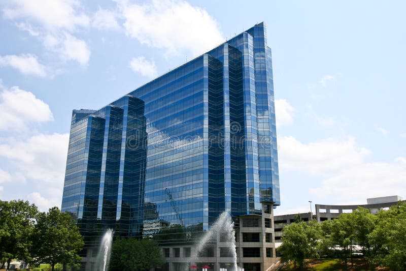 Blue Glass Building and Fountains