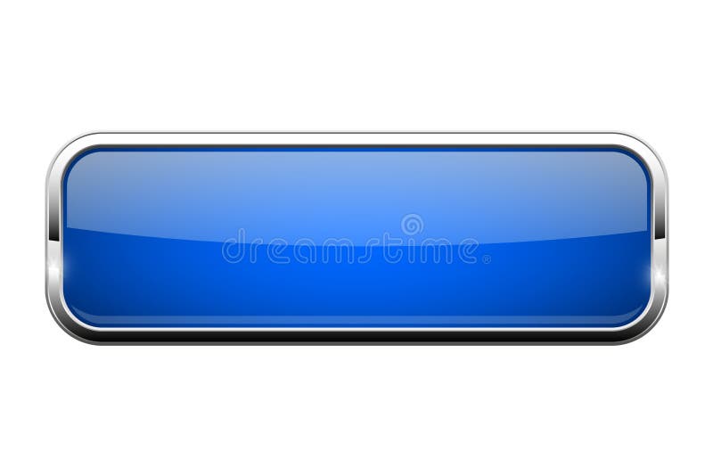 Blue glass button. Shiny rectangle 3d web icon