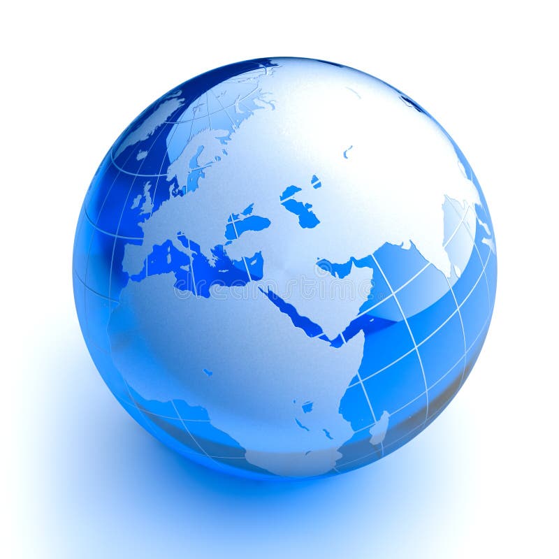 Blue Glass Globe on White Background Stock Illustration Illustration