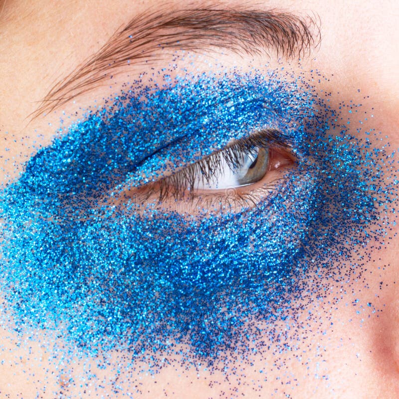 Blue Glitter on Eyeshadow Makeup Creative Stock Photo Image of color