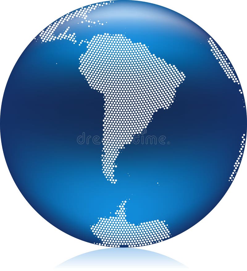 Vector illustration of shiny blue Earth globe with round pattern dots, south america, antarctica, atlantic and pacific area. Vector illustration of shiny blue Earth globe with round pattern dots, south america, antarctica, atlantic and pacific area