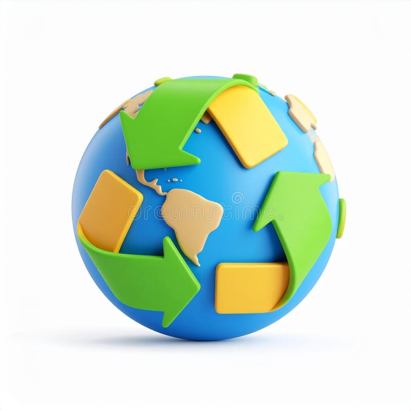 Blue Globe with Green Recycle Arrows and Yellow Shapes royalty free illustration