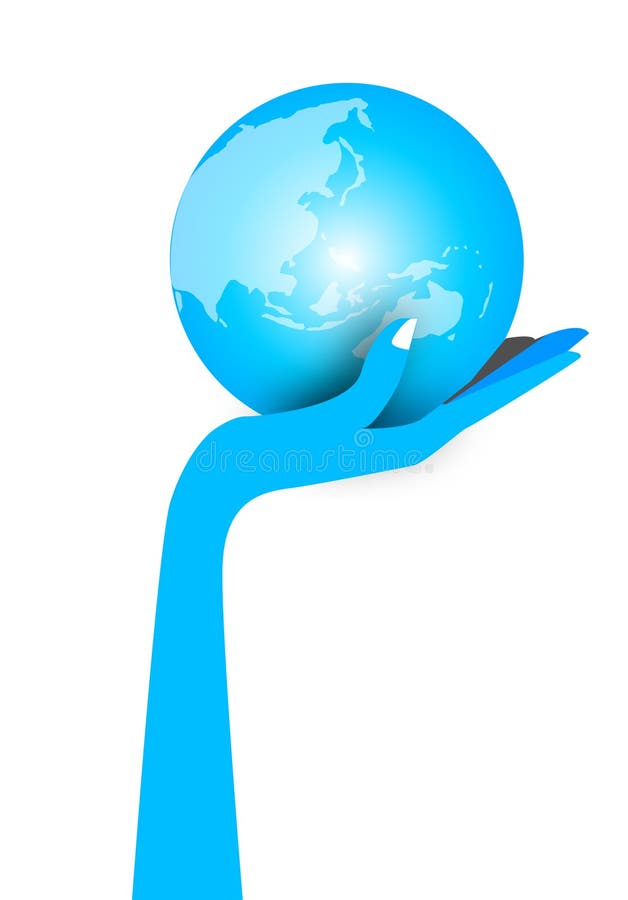 Blue hand holding world globe