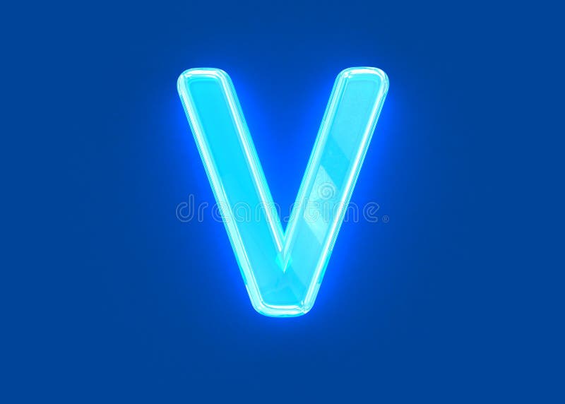 Blue Glossy Neon Light Glassy Crystal Alphabet Letter V Isolated On Dark Blue 3d Illustration Of Symbols Stock Illustration Illustration Of Conceptual Background