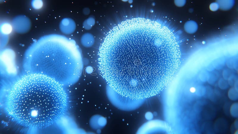Blue Glowing Digital Spheres, Data Network Connection, Abstract Technology Background stock illustration