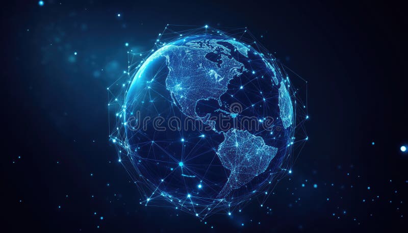 Blue Glowing Planet Earth Within A Power Button: Earth Hour Concept. Low Poly, Geometric, Wireframe Light Connection Structure In royalty free stock photography
