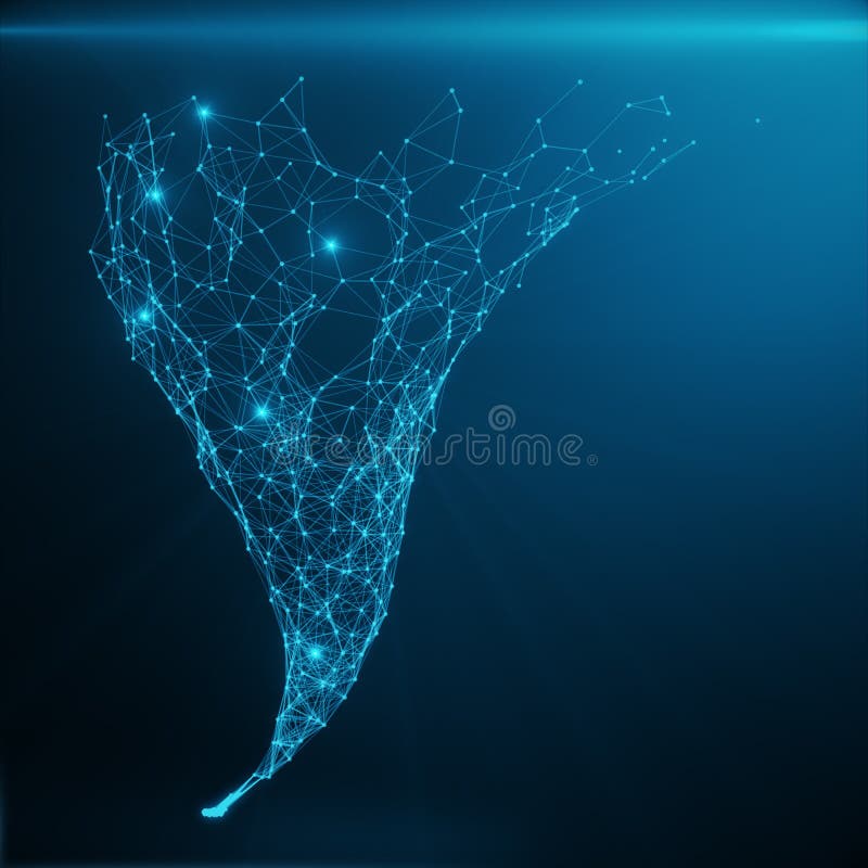 Blue glowing Tornado. Abstract polygonal space low poly with connecting dots and lines on blue tint background, 3D vector illustration