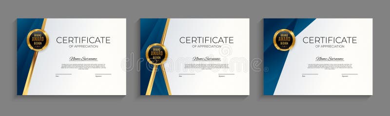 Blue And Gold Certificate Of Achievement Template Set Background With