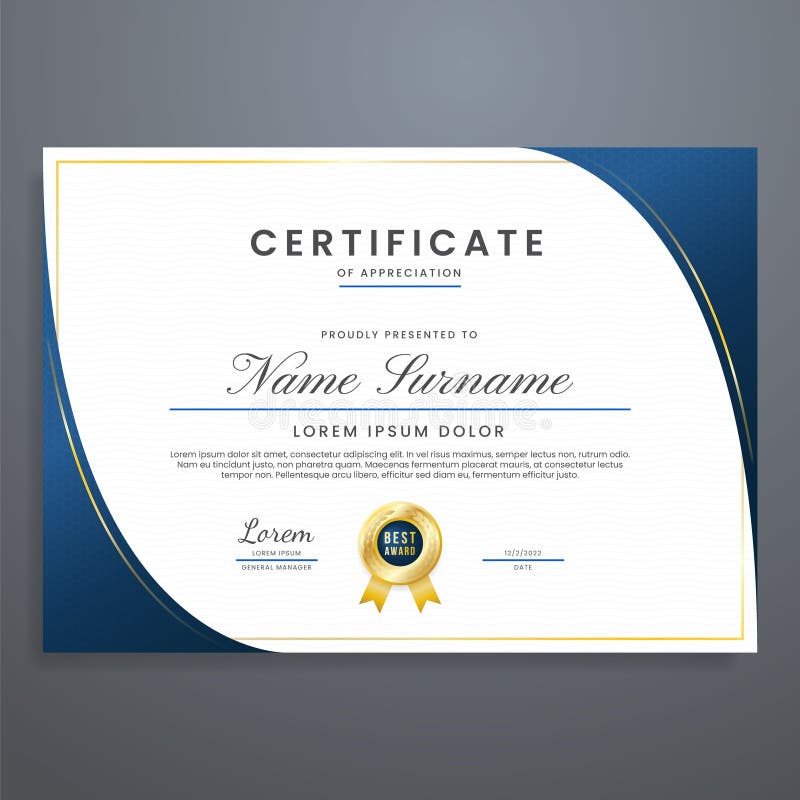 Blue and Gold Certificate Template, Modern and Luxury Multipurpose ...