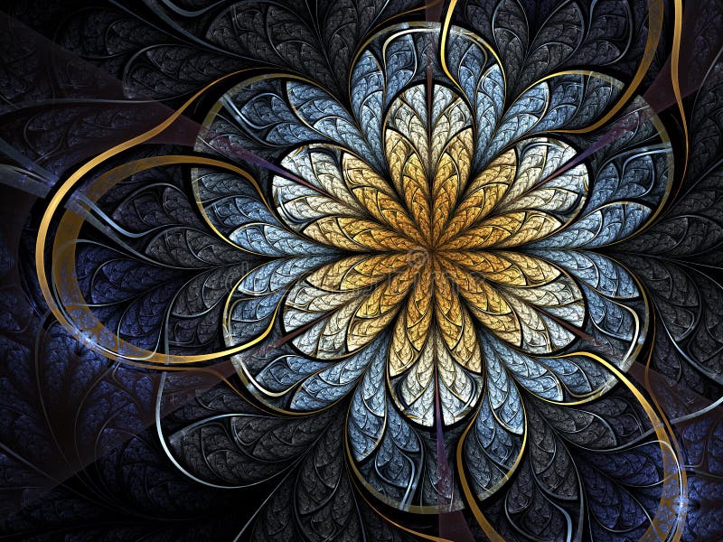 Blue and gold fractal flower