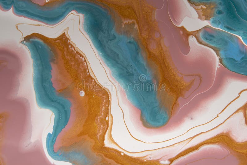 Blue and Gold Marbling Ripple of Agate, Acrylic Paint Pattern Stock