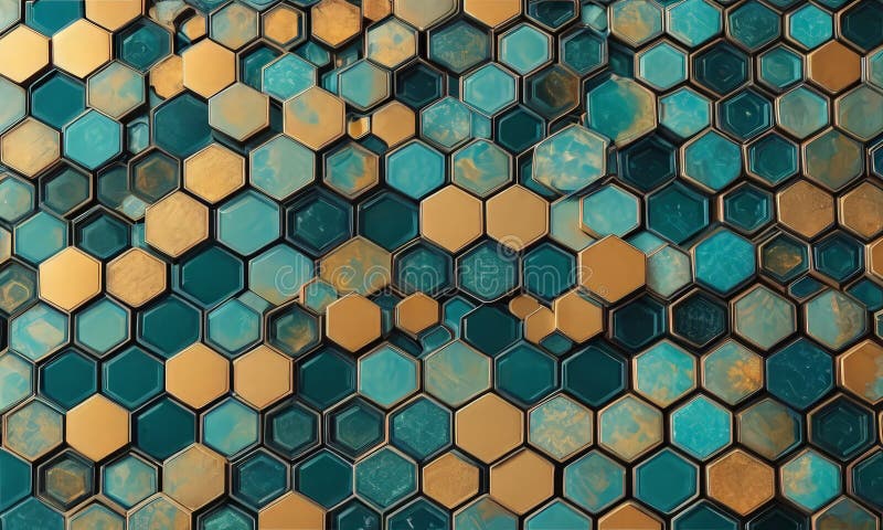 Blue and gold mosaic tile pattern royalty free illustration