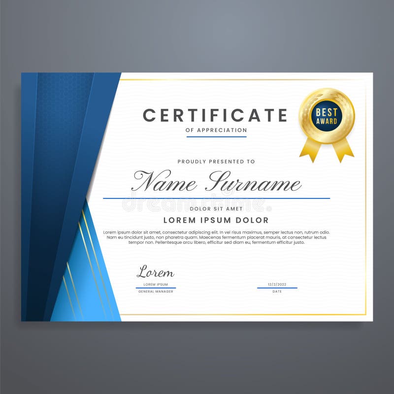 Blue and Gold Multipurpose Certificate Template with Gold Badge, Modern ...