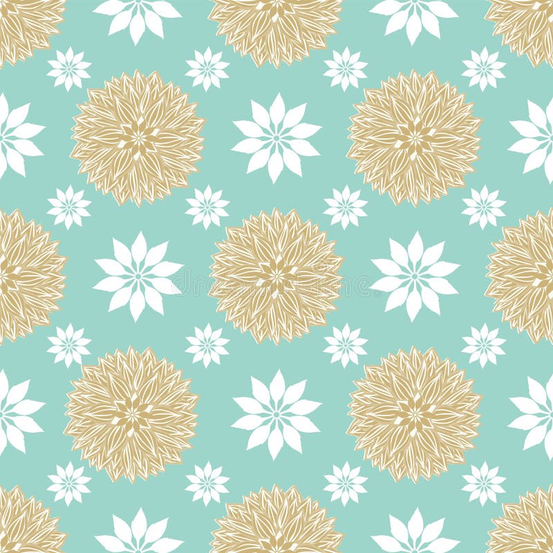 Blue, gold and white geometric flower mandalas seamless vector repeat pattern in an elegant festive Scandinavian style vector illustration Blue, gold and white geometric flower mandalas seamless vector repeat pattern in an elegant festive Scandinavian style vector illustration