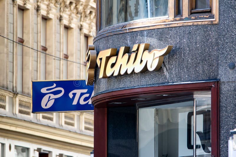 The Blue and Golden Logos of Tchibo Company at Storefront Which Sells ...