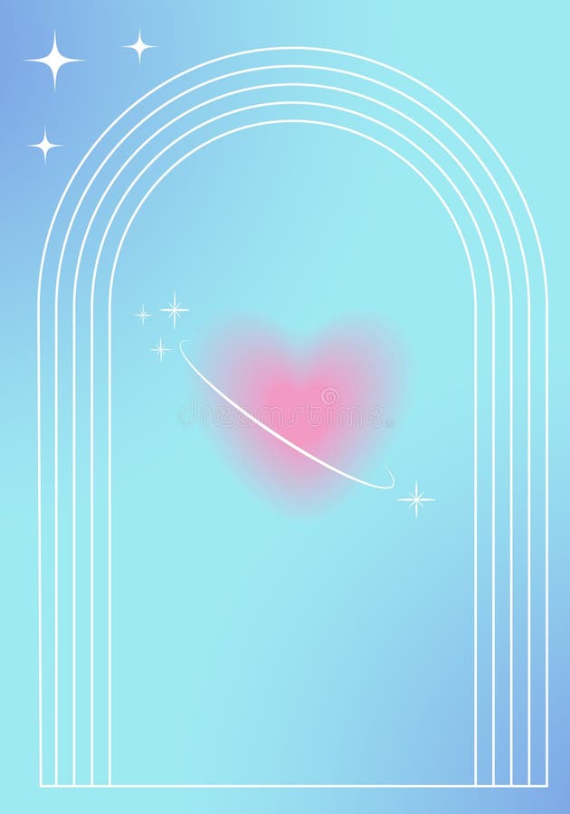 Blue Gradient Poster with Linear Frame Blurred Heart in Y2k Style ...