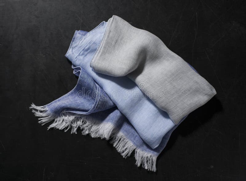 Blue and Gray Fringed Hand Towel Stock Photo Image of soft, linen