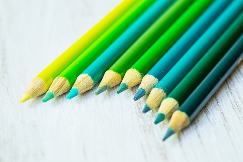 Blue and Green Colored Pencils in a Row Stock Image Image of creative, pencil 42177735