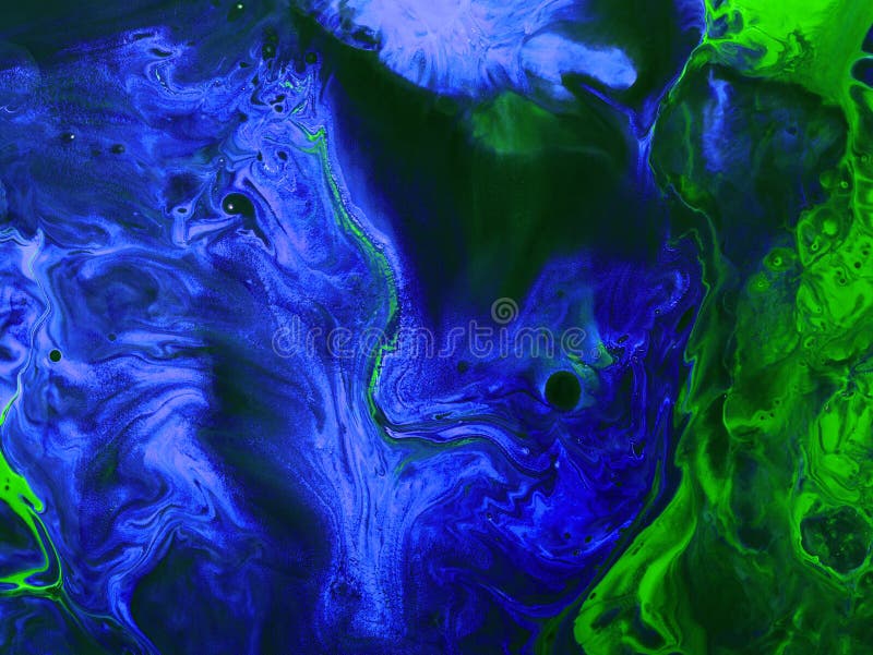Blue with green creative abstract hand painted background, liquid marble texture stock photo