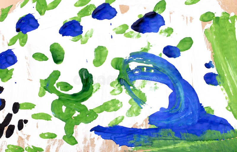 Blue and Green Paint on Paper. Abstract Stock Image Image of yellow