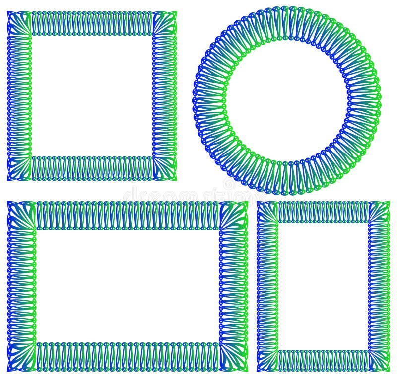 Blue and green square, round, rectangular frame stock illustration