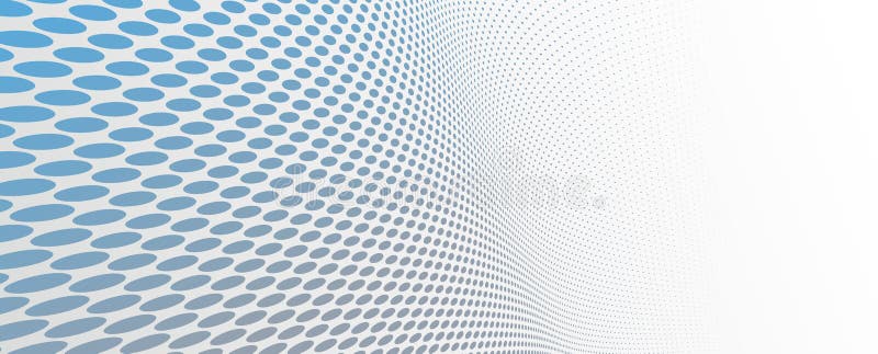 Blue and grey dots in 3D perspective vector abstract background, dotted pattern cool design, wave stream of science technology or stock illustration