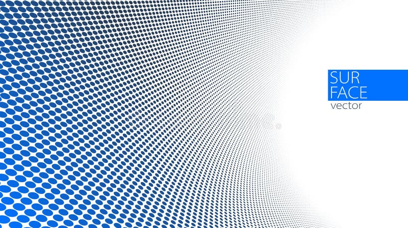 Blue and grey dots in 3D perspective vector abstract background, dotted pattern cool design, wave stream of science technology or royalty free illustration