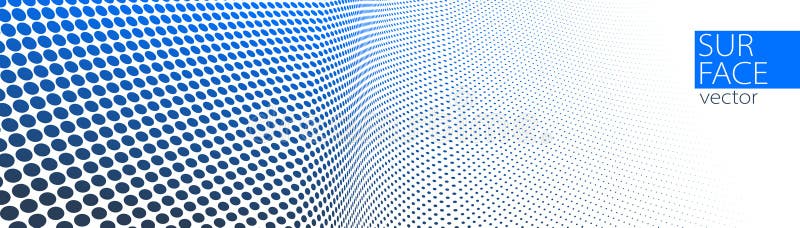 Blue and grey dots in 3D perspective vector abstract background, dotted pattern cool design, wave stream of science technology or stock illustration