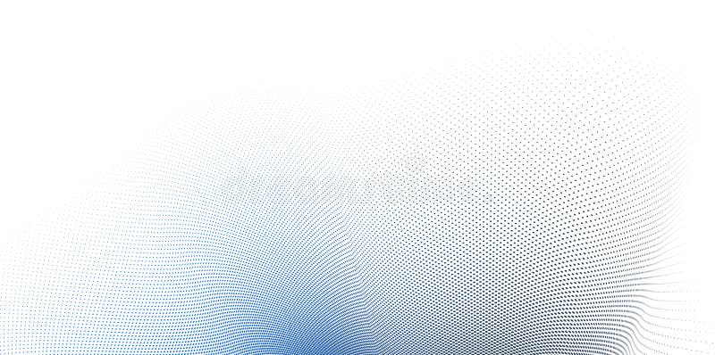 Blue and grey dots in 3D perspective vector abstract background, dotted pattern cool design, wave stream of science technology or stock illustration