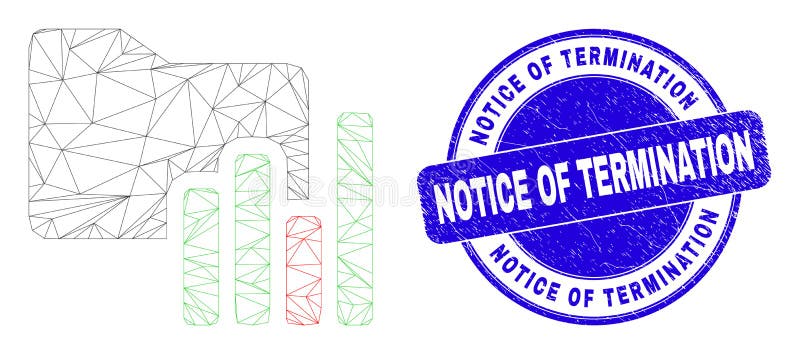 Blue Grunge Notice of Termination Stamp Seal and Web Mesh Charts Folder vector illustration