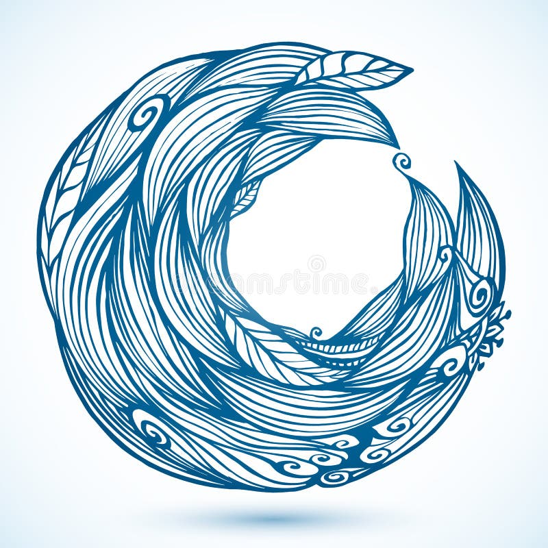 Blue Hair Waves Doodle Circle Frame Stock Vector Illustration of