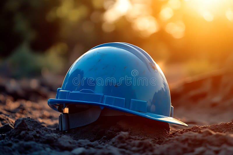 Blue Hard Hat on Dirt royalty free illustration