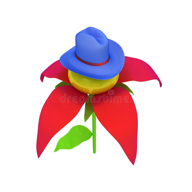 Blue Hat on a Fantastic Flower Iisolated on White Stock Illustration Illustration of cheerful