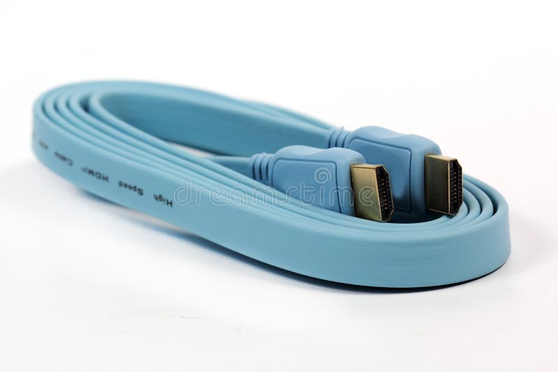 Blue HDMI cable on white stock photo. Image of hdmi 255299400