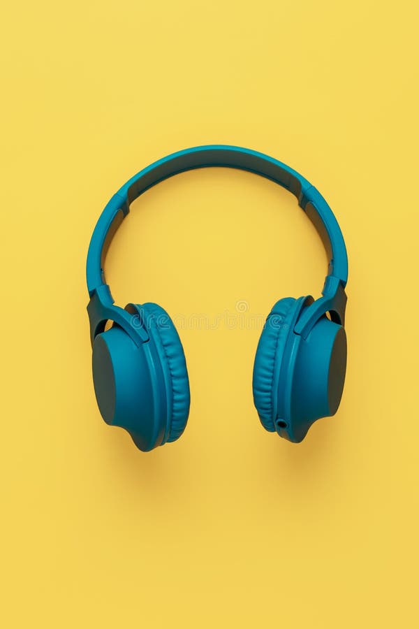 Blue Headphone on Yellow Background. Music Concept. Stock Image Image of chillout, color