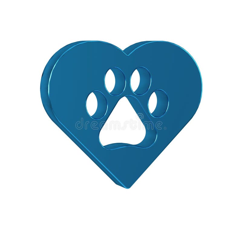 Blue Heart with animals footprint icon isolated on transparent background. Pet paw in heart. Love to the animals. vector illustration