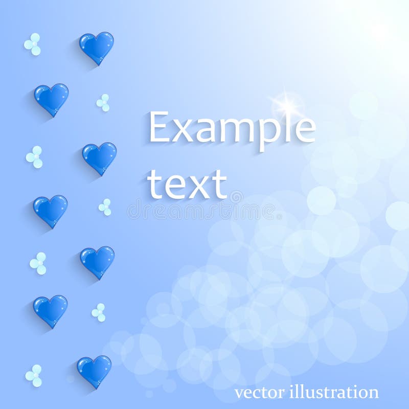 Blue Heart and Flowers with Drop Shadows on Blue Background. Vector Illustration Stock Vector