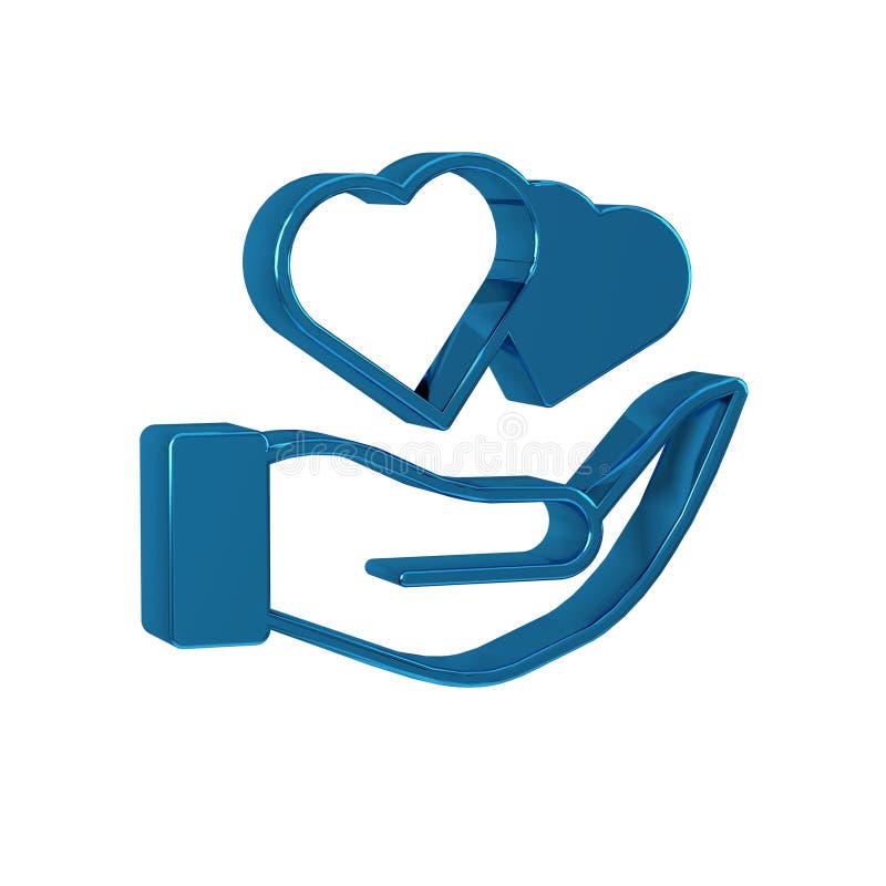Blue Heart in hand icon isolated on transparent background. Hand giving love symbol. Valentines day symbol. royalty free illustration