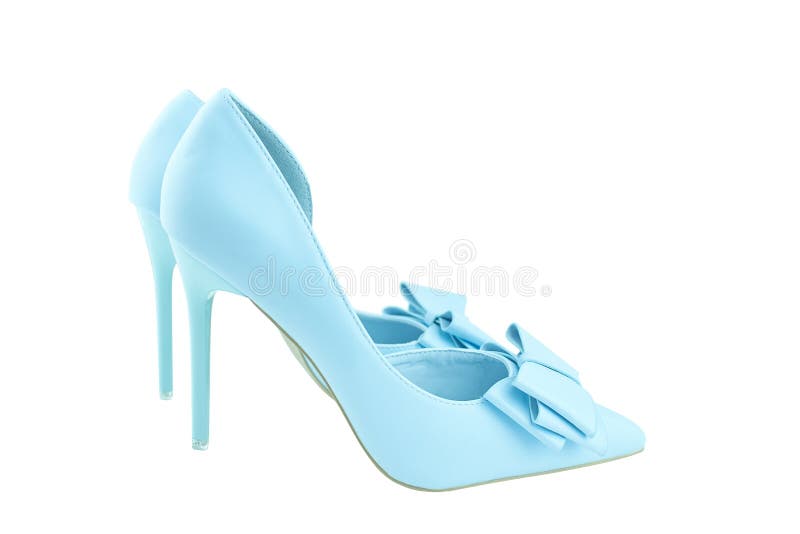 Blue High Heels with Bow in Front on White Background. Stock Image Image of femininity