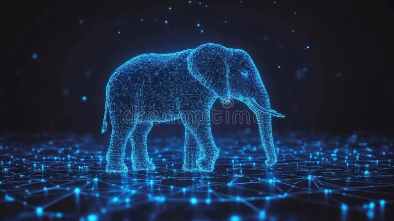 Blue HoloGraph Elephant Navigation a Digital Ligcape Modern Technology Advanced stock illustrationer