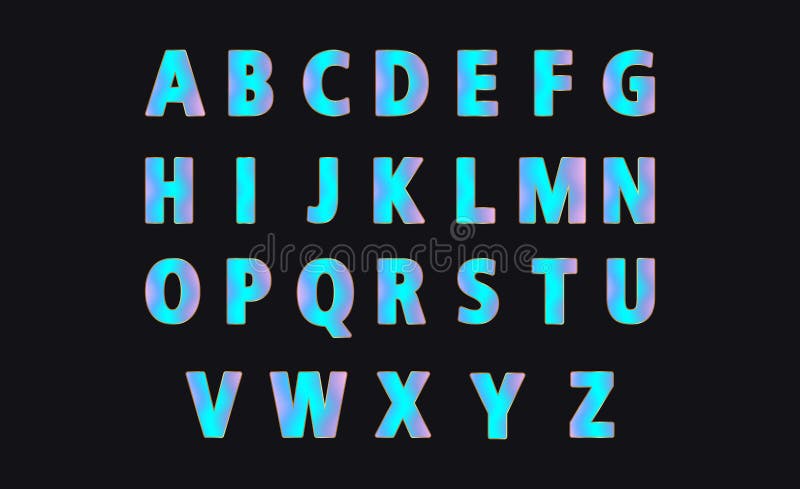 Blue holographic alphabet. Set Modern colorful bright gradient letters font. vector illustration Blue holographic alphabet. Set Modern colorful bright gradient letters font. vector illustration