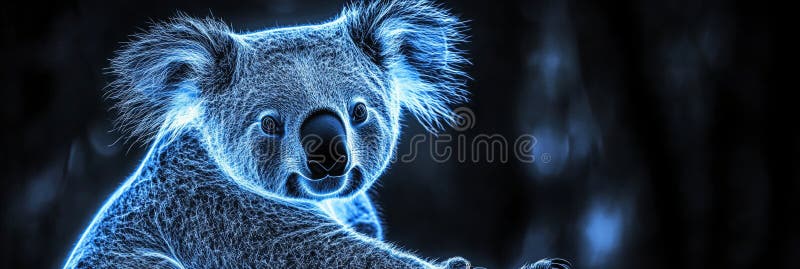 Blue Holographic Koala sulla tecnologia moderna dell'arte digitale 'Black Background AI' illustrazione di stock